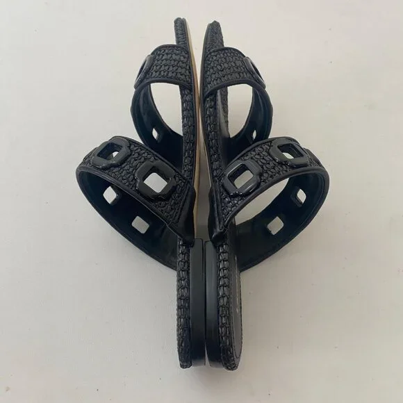 New Larroude Milan Flat Mule Sandals Slides Shoes Black Raffia